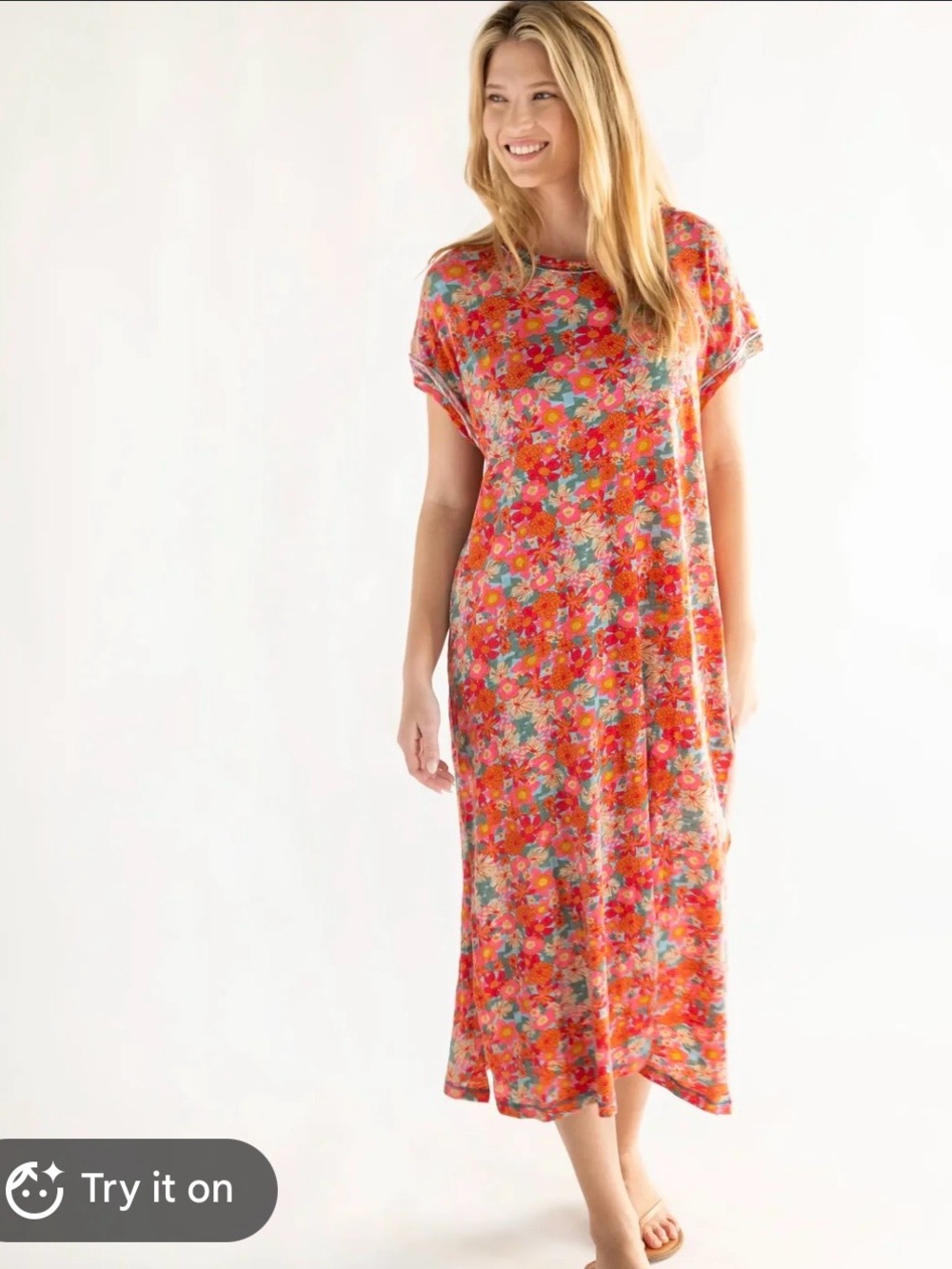 Natural Life Frankie knit cotton tee floral dress boho size S
